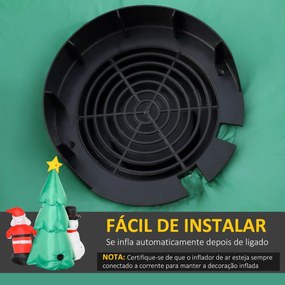 Árvore de Natal Inflável 185cm com Luzes LED Pai natal e Boneco de Neve Infláveis Decoração de Natal Iluminada Interior e Exterior 105x145x185cm Multicolor