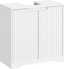 HOMCOM Armário Inferior para Lavatório com Portas de Fecho Suave e Design Canelado 2 Prateleiras para Lavatório com ou sem Pedestal Branco | Aosom Portugal