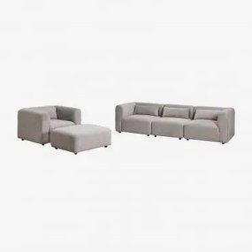 Conjunto De Sala Com Sofá Modular De 3 Peças, Poltrona E Puff Fogler Bombazina Toupeira Claro - Sklum