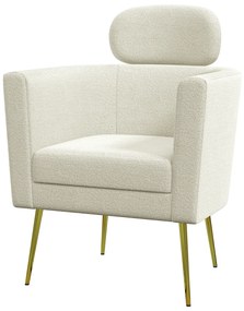 HOMCOM Poltrona Sala de Estar Individual Estofada com Apoio para a Cabeça e Pés de Metal 71x65x90 cm Creme