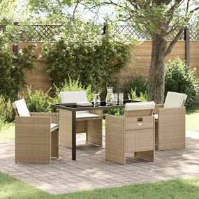 vidaXL Conjunto de Jantar de Jardim 5 Peças com Almofadas de Rattan Poliéster Bege