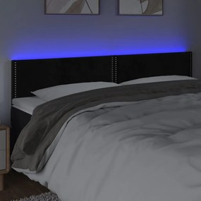 Cabeceira de cama c/ luzes LED veludo 160x5x78/88 cm preto