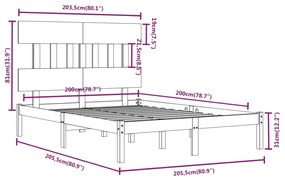 Estrutura de cama 200x200 cm madeira maciça preto