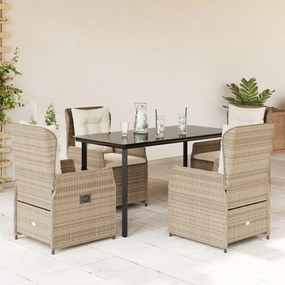 vidaXL 5 pcs conjunto de jantar p/ jardim com almofadões vime PE bege
