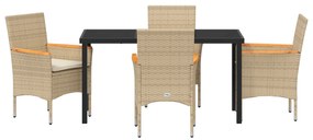 Conjunto de Jantar para Jardim com 5 Peças e Almofadas Bege em Rattan
