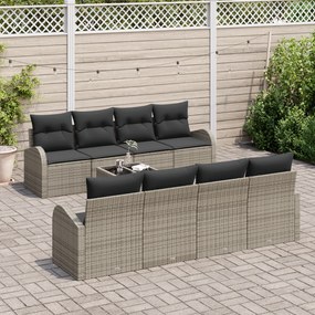 Conjunto de Sofá de Jardim de 9 Peças com Almofadas Cinzas de Rattan d