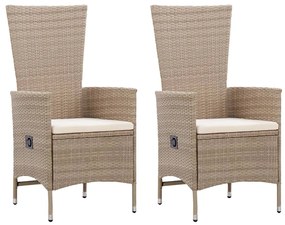 vidaXL Cadeiras de exterior 2 pcs com almofadões vime PE bege