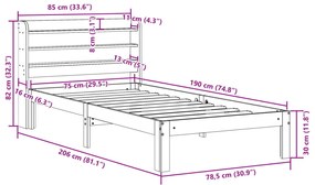 Cama sem colchão 75x190 cm madeira de pinho maciça castanho-mel