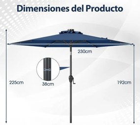 Guarda-sol LED com luzes LED Solares Sistema de inclinação com botão 230 x 230 x 225 cm Azul marinho