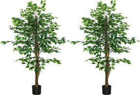 HOMCOM Conjunto de 2 Ficus Artificiais com Troncos Naturais 150 cm Plantas Artificiais com Vaso e 882 Folhas Verde | Aosom Portugal
