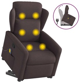 vidaXL Poltrona massagens reclinável elevatória tecido castanho-escuro