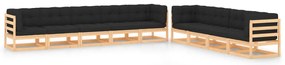 9 pcs conj. lounge jardim c/ almofadões antracite pinho maciço