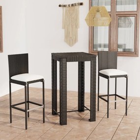 vidaXL 3 pcs conjunto bar exterior com almofadões vime PE preto
