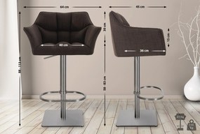 Banco de bar Damaso em tecido e com estrutura prateada 64 x 88-113 x 45 cm Castanho