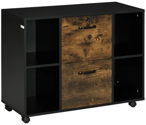 Vinsetto Armário Impressora Móvel Rodas 2 Gavetas Fechadura Prateleiras Funcional 90x35x68,5 cm Castanho Rústico Preto