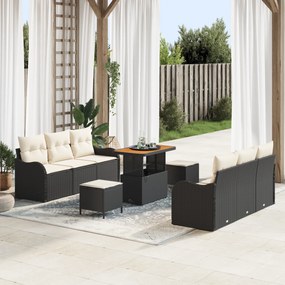 Conjunto de Sofá de Jardim vidaXL de 9 Peças com Almofadas Preto Ratan