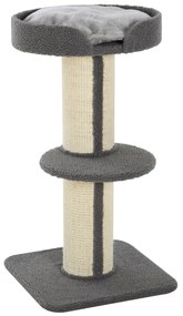 PawHut Arranhador para Gatos Altura 91 cm de 3 Níveis com Ninho Plataforma e Poste de Sisal 45x45x91 cm Cinza