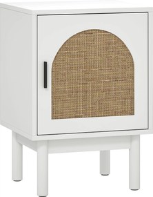 HOMCOM Mesa de Cabeceira com Porta de Vime Prateleira Ajustável e Pés de Madeira Estilo Boémio Mesa Auxiliar 40x35x58 cm Branco | Aosom Portugal
