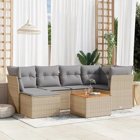 7 pcs conj. sofás jardim c/ almofadões vime PE bege misturado
