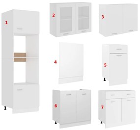 7 pcs conjunto armários de cozinha contraplacado branco