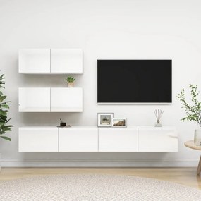 vidaXL 4 pcs conjunto móveis de TV derivados madeira branco brilhante