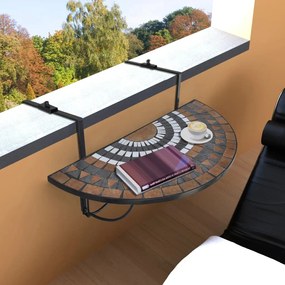 Mesa de varanda suspensa mosaico terracota e branco