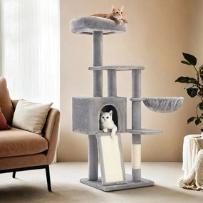 Arranhador para gatos com barra lavável e removível 45 x 40 x 135 cm Cinzento claro