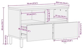 Móvel de TV 70x33,5x46 cm madeira mangueira áspera maciça preto