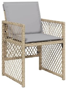 17 pcs conjunto de jantar p/ jardim c/ almofadões vime PE bege