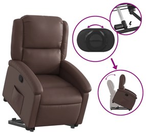 Poltrona reclinável elevatória couro artificial castanho