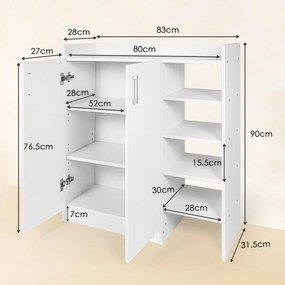Sapateira 83 x 31,5 x 91 cm para guardar sapatos com prateleiras ajustáveis em 3 posições Branco