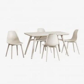 Conjunto De Mesa Retangular 135x80 Cm E 4 Cadeiras De Jardim Em Polipropileno Scand Tapioca Bege - Sklum