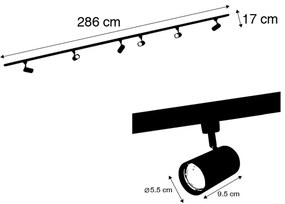 Sistema de iluminação de trilho moderno com 6 focos brancos monofásicos 300cm - Iconic Jeana