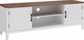 HOMCOM Móvel para TV 140 cm, móvel para televisores até 106,7 cm com 2 portas, 2 compartimentos abertos, branco e marrom | Aosom Portugal