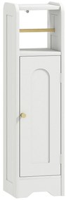 Armário de Casa de Banho Estreito Móvel Auxiliar de Casa de Banho 21x20x79 cm com Prateleira Ajustável Suporte para Papel Higiénico Branco