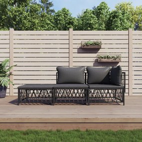 vidaXL 3 pcs conjunto lounge de jardim com almofadões aço antracite