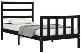 Estrutura de cama com cabeceira 90x190 cm madeira maciça preto