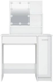 Toucador com LEDs 86,5x35x136 cm branco brilhante