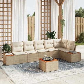 vidaXL Conjunto de Sofá de Jardim de 7 peças com Almofadas Bege Rattan Poliéster Acácia