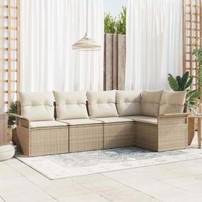vidaXL Conjunto de Sofás de Jardim 5 Peças com Almofadas Bege Polirattan