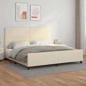vidaXL Estrutura de cama c/ cabeceira couro artificial 200x200cm creme