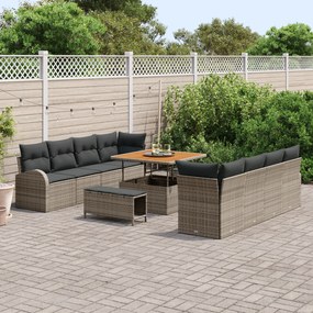 Conjunto de Sofá de Jardim de 11 Peças com Almofadas Cinzentas em Ratt