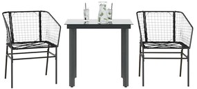 3 pcs conjunto de jantar para jardim vime PE vidro preto