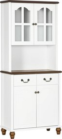 HOMCOM Armário de Cozinha, Buffet, 2 Gavetas, 2 Compartimentos, Design Clássico, Branco+Castanho escuro, 76 x 38 x 182 cm | Aosom Portugal