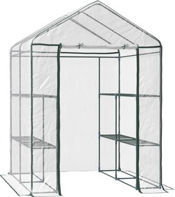 Outsunny Estufa Transparente de Jardim Estufa de Plantas de 3 Níveis com Prateleiras 143x143x195cm Transparente e Verde | Aosom Portugal
