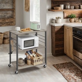 Carrinho de cozinha com 3 prateleiras e rodas 40 x 80 x 89 cm, cinza mesclado com preto
