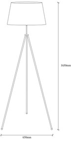 Candeeiro de Pé Tripod – Preto e Castanho – 65 x 65 cm, Altura: 165 cm
