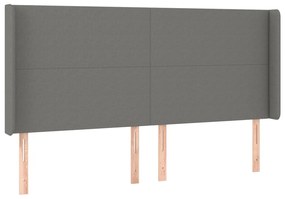 Cabeceira de cama c/ LED tecido 183x16x118/128 cm cinza-escuro