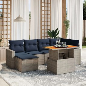 vidaXL 7 pcs conjunto sofás p/ jardim c/ almofadões vime PE cinzento