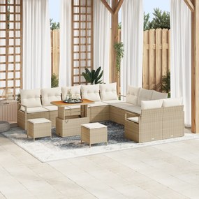 Conjunto de Sofá de Jardim vidaXL com Almofadas Creme Rattan Poliéster Acácia